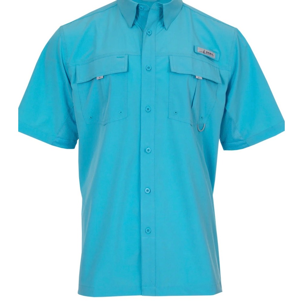 Habit Mens Coastal Villa SS River Fishing Shirt Parisian Blue UPF 40 Medium New